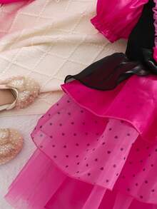 女童公主裙、节日/万圣节派对服装裙 - 玫紅色 - 查看 6