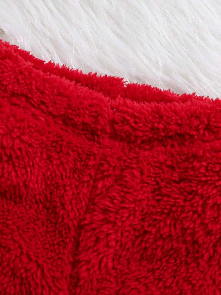 婴幼儿男童圣诞装，搭配圣诞老人图案长袖开衫和裤子（带帽子），适合户外穿着 - 紅色 - 查看 6