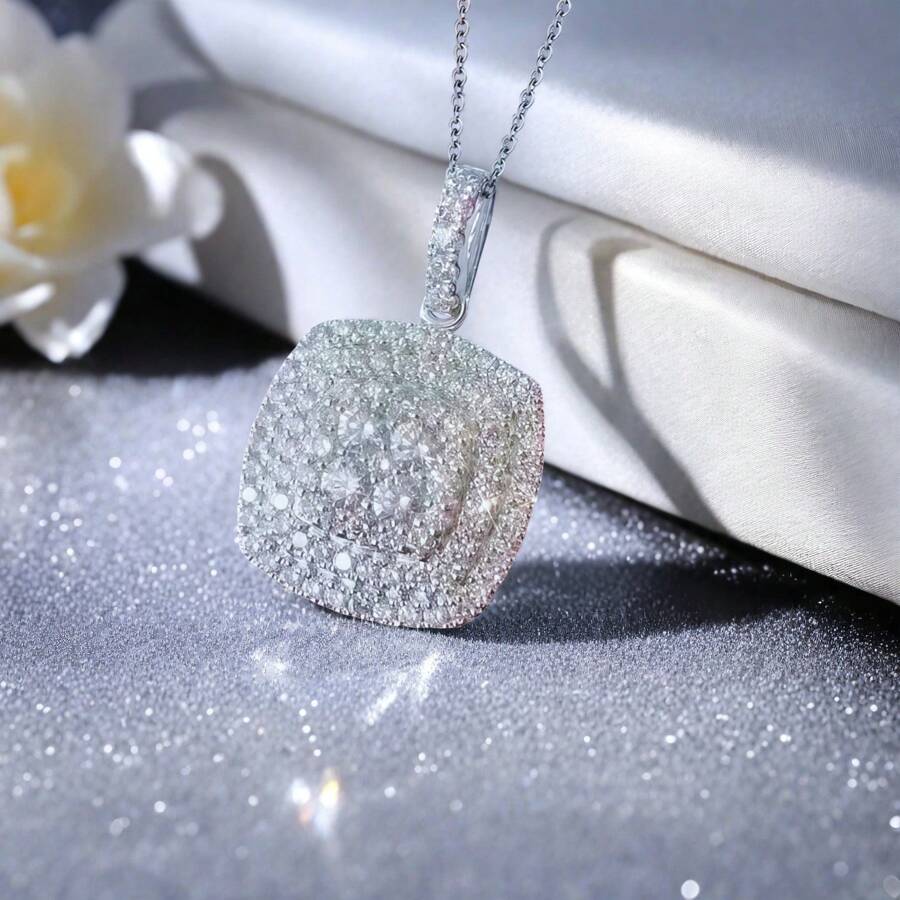 قلادة قلادة مربعة من الزركونيا المكعبة أنيقة، مناسبة للنساء، هدية لعيد الحب، الخطوبة، الذكرى السنوية، مجوهرات الحفلات