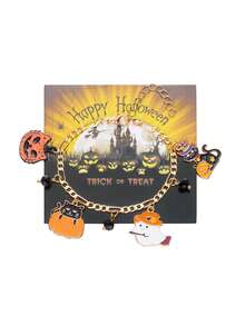 1 Braccialetto a catena con ciondolo a forma di zucca, pipistrello, ragnatela e fantasma, di moda per ragazze, adatto per occasioni festive