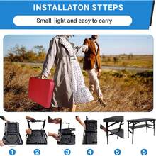 de mesa y taburete plegable portátil, mesa plegable ligera y taburete plegable para camping, picnic, playa, pesca, resistente y pequeño juego al aire última intervensión con - Juego azul - Ver 11