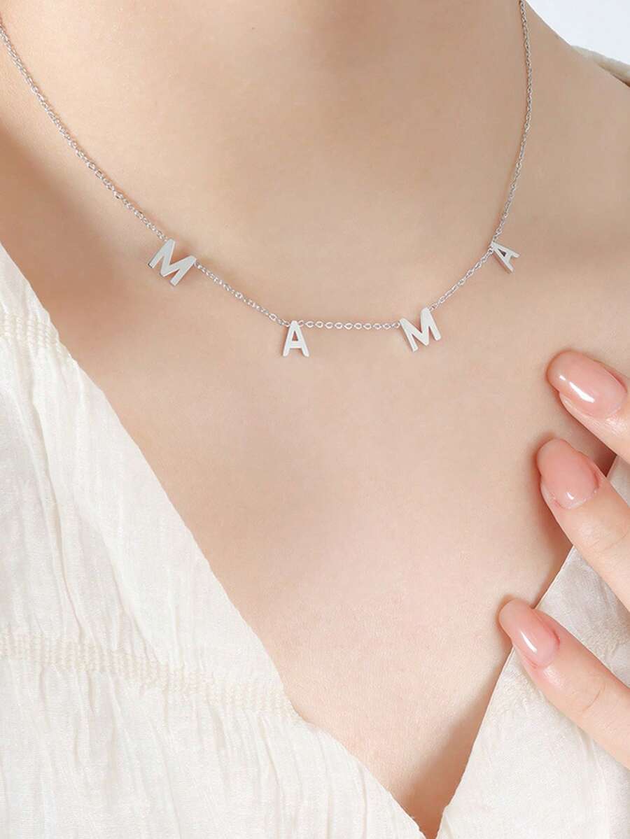 Nooxian 1 件不锈钢“MAMA”字母项链,母亲节珠宝礼物 - 銀色 - 查看 1