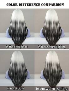 7JHH WIGS 24英寸黑白渐变色假发，带刘海，采用柔软耐热合成纤维制成，适合派对、角色扮演、万圣节、音乐节等场合。 - 黑與白 - 查看 8