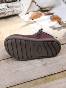 幼儿圆头休闲低帮时尚仿毛领侧拉链踝靴 - 酒紅色 - 查看 7