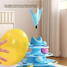 1pc Cat Toy Teaser Wand Cat Turntable Self-Entertainment Ball 3-Layer Track Plate For Kitten & Pet, Some Accessories (Feathers, Small Balls) Are Random In Color And Style