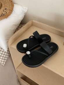 XIXITIAO Women's Outdoor Soft Bottom Square Rhinestone Decor Flip Flops, Beach Sandals, Non-Slip, Versatile Solid Color Thong Sandals. French Minimalist Style Flat Square Toe, Lightweight Comfortable Casual Home Slippers, Suitable For Beach/Outdoor/Slippers - Black Baguette Clip Toe - View 4