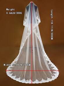 Mạng che mặt cô dâu Cathedral Wedding, 1 lớp, vải tuyn mềm dài 3m có ren và viền hoa, phụ kiện cưới cổ điển không có lược cho mạng che mặt cô dâu Ngày lễ tình nhân Trang phục mùa thu cho phụ nữ - trắng - Xem 7