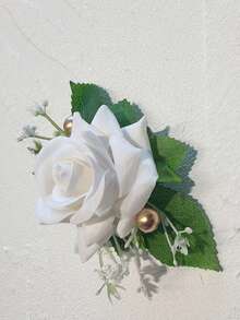 1件浪漫玫瑰花配满天星人造绿植胸花，适合新郎、新娘、婚礼、订婚、舞会、派对装饰及情人节配饰 - 彩色 - 查看 8