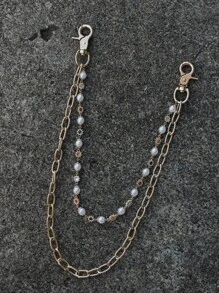 Y2K Light Gold Minimalism Colored Pearls Double Layered Pants Chain Fashionable Men And Women One's Waist Luxury Accessories Hip Hop Jewelry Holiday Gifts