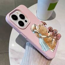 Cartoon Little Girl Teddy Bear Doll Pattern Fashionable Large Hole Pink Phone Case With Concave And Convex Texture On The Surface Of UV Printing Technology, 360 Degree All-Round Protection Compatible With Iphine 16 15 14 13 12 11 Series Smartphones Birthday Gift - 粉色 - 查看 3