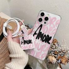 5pcs Letter AMORE Pattern Phone Case Compatible With IPhone11/12/13/14/15/16/11pro/12pro/13pro/14pro/15pro/16pro/7/8, Redmi, Infinix, Nothing, TPU Shockproof Anti-Slip Personalized - Clear - View 5