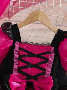 女童公主裙、节日/万圣节派对服装裙 - 玫紅色 - 查看 4