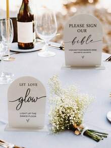 1pc/2pcs Oversized Arched Acrylic Wedding Signs "Bible" "Love Glow" "Guestbook" For Wedding Reception, Guest Book Table, Wedding Decor