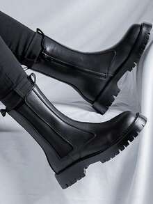 Botas Chelsea para hombres, nuevas botas de estilo británico para otoño/invierno con suela gruesa y alta, botas de motocicleta de PU de caña alta para adolescentes