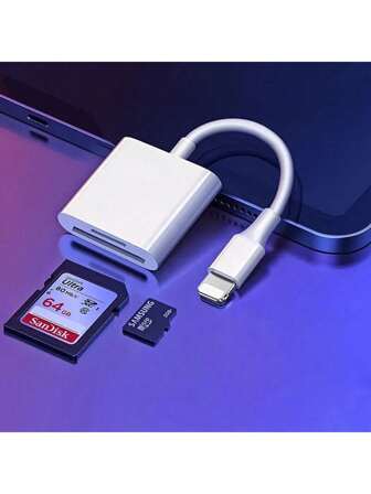 2-In-1 SD/TF Card Reader Adapter For IPhone, IPad, USB C/Lightning To SD/TF Dual Slot Portable Memory Card Reader, Plug & Play, Compatible With Sams/Ung, Xiao/Mi, Hua/Wei Devices, Mobile Data Transfer | Sleek White Adapter | Reliable Electronics