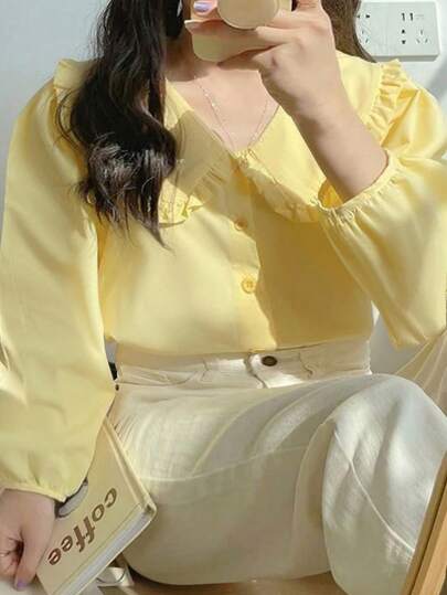 女士休闲纯色梭织面料纽扣衬衫，日常穿着，春夏款