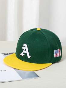 Czapka baseballowa z haftowaną gotycką literą A, z flagą USA z boku, unisex, kontrastowy kolor, odpowiednia do kucyka, hip-hopu, na ulicę, do sportu, mody, ochrony przed słońcem, do codziennego użytku