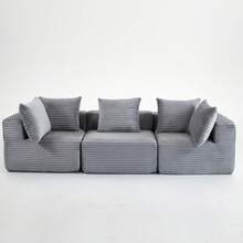 Sofá modular de 4 plazas tipo cubo mágico comprimido - Tapizado de pana, sin montaje, flexibilidad modular, asiento suave, perfecto para inquilinos y hogares modernos - Gris + 4 Asientos - Ver 7