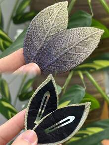 1 女士绿叶刺绣发夹，甜美侧夹，女士配饰/发饰，森林风格复古鳄鱼发夹爪夹发夹发夹，学校用品 - 彩色 - 查看 10