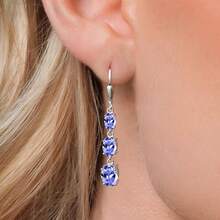 Gem Stone King 3-Stone Leverback Drop Dangle Earrings Women |   925 Sterling Silver |   Gemstone Birthstone |   Oval 8X6MM 7X5MM And 6X4MM |   Fine Jewelry Gifts Her Mom Women Wife - 坦桑石,十二月 - 查看 3