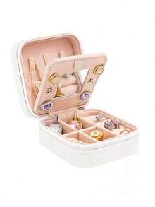 1 buc cutie de bijuterii colier inel cutie de bijuterii de călătorie cutie de depozitare bijuterii cutie rotundă portabilă de depozitare bijuterii, geantă de călătorie mini, potrivită pentru accesorii de păr, cercei și inele, soluție de depozitare la modă pentru femei, suport portabil de depozitare bijuterii din piele la modă - cutie de călătorie mini drăguță, potrivită pentru coliere, inele și cercei, echipată cu o cutie unică de depozitare bijuterii din piele artificială mini