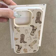 1pc TPU Material Retro Bow Denim Boots Star Pattern Phone Case Compatible With Iphone/ Phones - White - View 4