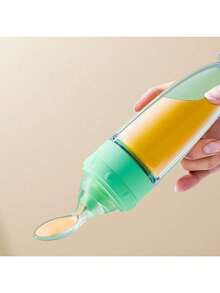 Bình sữa silicon nhiều màu 90ml/3OZ mới, Bình đựng cháo kèm thìa ăn bằng silicon mềm, cốc hút và nắp chống bụi, bình sữa bóp mềm - Nhiều màu - Xem 4