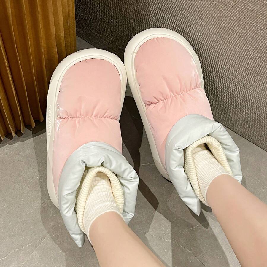 Rosa Damen Winter Schneestiefel, wasserdichtes Obermaterial, rutschfeste Laufsohle, als Oberbekleidung tragbar, modische Stiefel, weiche EVA-Sohle