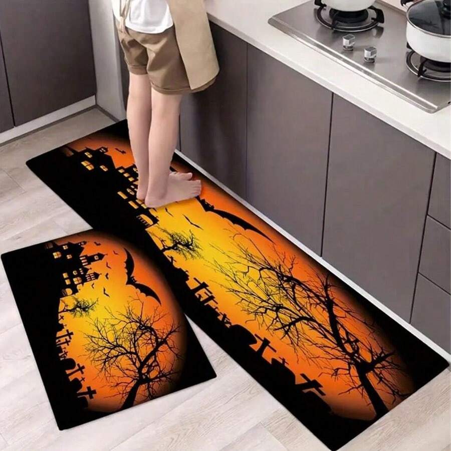 1pc Pumpkin Festival Non-Slip Kitchen Mat, Home Living Room Bedroom Entrance Decorative Washable Plush Carpet