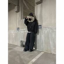 Fluffy Hat Sweater Long Sleeve Pullover Hoodie Retro Jacket Street  Y2k - 黑色 - 查看 3