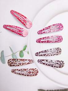 8pcs Girls' Leopard Print Hair Clips Set, Cute Sweet Side Clips, Duck Clips, Suitable For Children's Daily Hairstyle, All Seasons - Multicolor - View 1