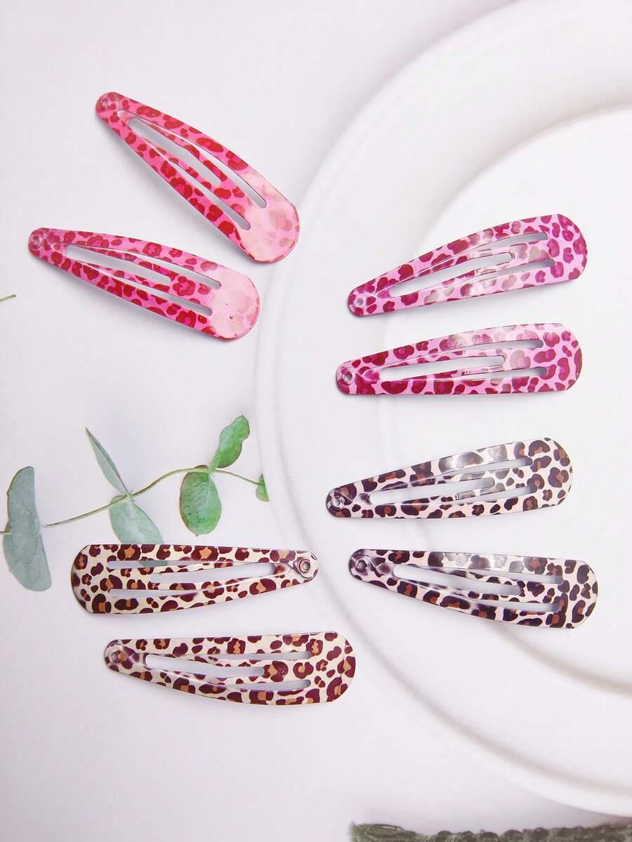 8pcs Girls' Leopard Print Hair Clips Set, Cute Sweet Side Clips, Duck Clips, Suitable For Children's Daily Hairstyle, All Seasons - Multicolor - View 1