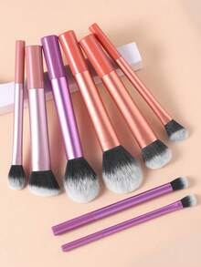 8pcs Aluminum Makeup Brush Set For Beginners - Powder Brush, Blush Brush, Contour Brush, Nose Brush, Eye Shadow Brush, Detail Brush, Shading Brush + 3pcs Beauty Sponge Blenders