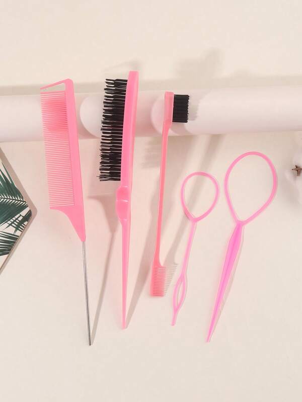 Set di 5 pettini per acconciature, set di pettini per acconciature, spazzola per arricciare i capelli, pettine a coda di ratto, spazzola per bordi per pettinatura e acconciature, adatto per donne e uomini per pettinare, lisciare e acconciare i capelli, cura del corpo, attività all'aperto, ufficio, scuola, forcine, forniture per il ritorno a scuola, spazzola, spazzola districante, spazzola a sfera, set di mini spazzole per capelli, pettine in legno, spazzola per capelli, attrezzatura per parrucchieri, acconciatura, parrucchiere, spazzola per capelli, set di spazzole per capelli, pettine per capelli, pettine per ricci, spazzola districante, spazzola per capelli da donna, barbiere, attrezzatura per parrucchieri