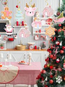 Decoraciones colgantes con remolinos de estilo navideño en color rosa, adornos colgantes de lazo rosa, hombre de jengibre de Navidad Feliz Navidad para decoración de Navidad, cumpleaños, baby shower, fiesta de invierno, Año Nuevo