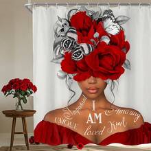 Rèm tắm, 66x72 inch, họa tiết hoa mẫu đơn, trích dẫn động lực của người Mỹ gốc Phi, rèm phòng tắm bằng vải màu xám hình bướm, phụ kiện phòng tắm, trang trí có móc treo, trang trí phòng tắm - A2-đỏ - Xem 2