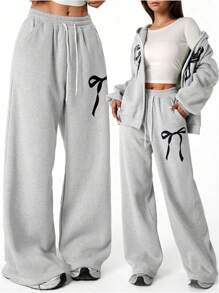 's Bowknot Baggy Sweatpants Lightweight Straight Leg Athletic Pants With Pockets
