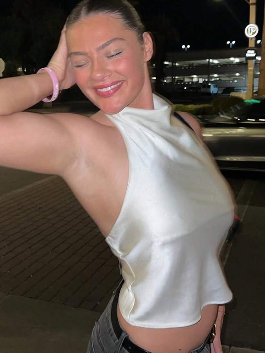 Women Y2K Style Satin Camisole Tank Top, Cute Streetwear, Yellow Backless Summer Camisole