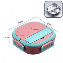 1pc, Bento Lunch Box For Kids -3 Compartments, Round Cute Robot Shape Lunch Box Snack Box Leak-Proof, Portable Handle, Microwave/Dishwasher Friendly - Multicolor - View 6