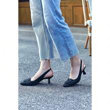 Women's Slingback Kitten Heels Pointed Toe Closed Low Heel Dress Pumps Comfortable Office Party Shoes - 藏蓝色 - 查看 2