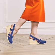 Womens Wedge Espadrille Sandals Platform Slingback Closed Toe Shoes - Màu xanh hải quân - Xem 2