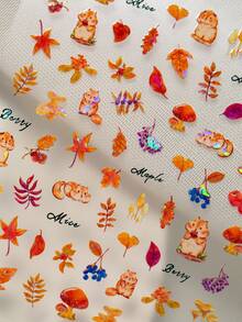 1 秋冬季节，激光和贝壳灯美甲贴纸，采用黄色和红色设计风格以及温暖的枫叶风格颜色，适合美甲爱好者收藏和女士和女孩DIY使用 - 彩色 - 查看 8