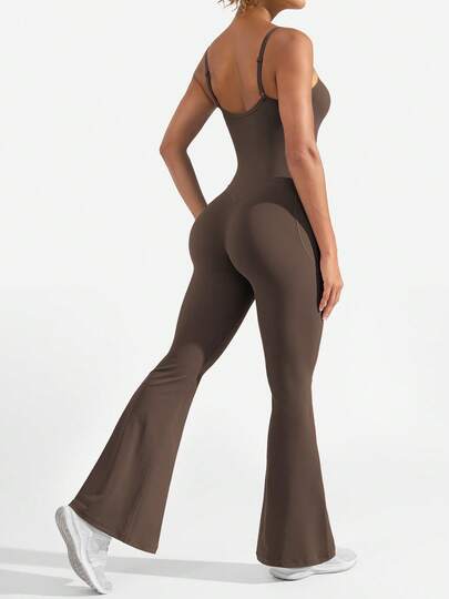 YEOREO Flare Jumpsuits For Women Casual One Piece Mena Workout Sexy Sleeveless Wide Leg Jumpsuits With Pockets Bodycon Gym Yoga Romper