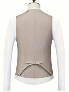 Men's 3-Piece Suit, Solid Color Business Suit, Including Jacket, Vest And Pants, Modern Fit, Suitable For Formal Occasions Such As Weddings And Parties, Long Sleeves, Machine Washable - Màu be - Xem 7