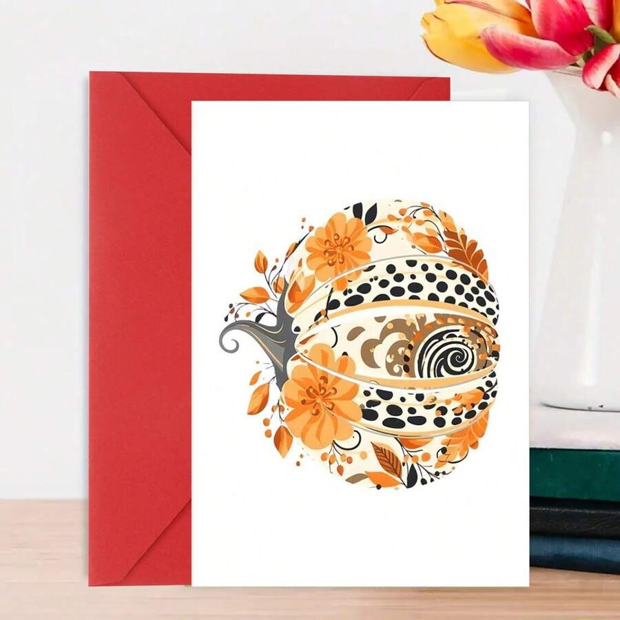 1 Stück Aquarell Kürbis Grußkarten mit Umschlägen, Herbst Kartenset, Herbst Schreibwaren für Frauen, Blanko Herbst Karten. Süßes oder Saures