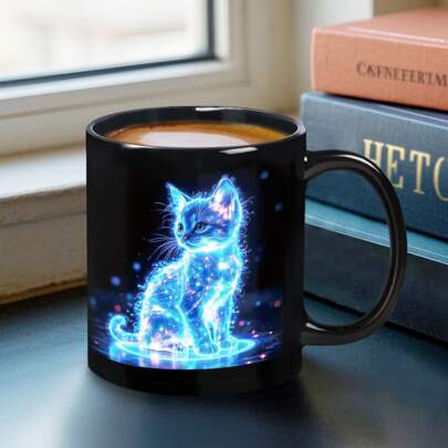 1 peça, caneca de café com estampa de gato preto, caneca de café engraçada de cerâmica, presente perfeito para amantes de gatos, presente fofo, caneca clássica criativa, presente para família, presente para amigo, presente de feriado, presente de aniversário, presente de festa, adequado para camping, piquenique e viagens, 11oz