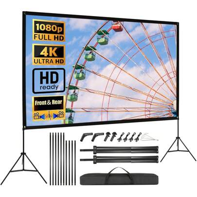 120" Projector Screen With Stand Portable Home Outdoor Movie 16:9 HD Projection, For Movie Night, Halloween Christmas Gifts For Kids & Friends Christmas Gift