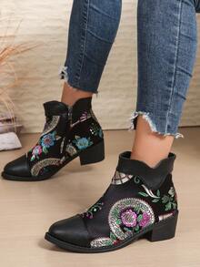 Autumn/Winter Thermal Lined Short Boots, Non-Slip Mother Shoes Flat Heel Mid-Heel Short Shaft Warm Black Boots