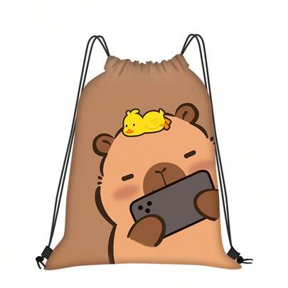 1 包 Capybara Play Phone 图案背包，圣诞派对礼品袋，多功能耐用背包健身抽绳袋户外和露营收纳袋