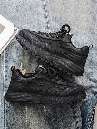 Men's Shoes: Comfortable Men's Sports Shoes, Black Breathable, Cool Summer Wedge Heel Running Shoes, Lace Up Patchwork Color Bottom Shoes, Suitable For Students To Wear For Sports Such As Running, Fitness, Tennis, Etc. During The School Year 2000s Style